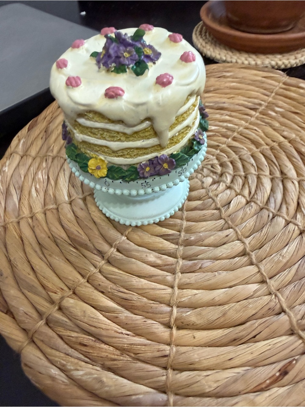 Boston Warehouse Tick Tock
Mechanical Timer, Vintage Floral Cake Stand WORKS
